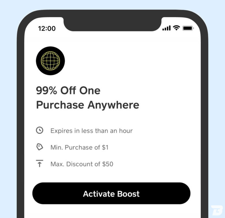 A Cash App Screenshot Of The 99% Off Anywhere Boost Bonus, Including The Terms.