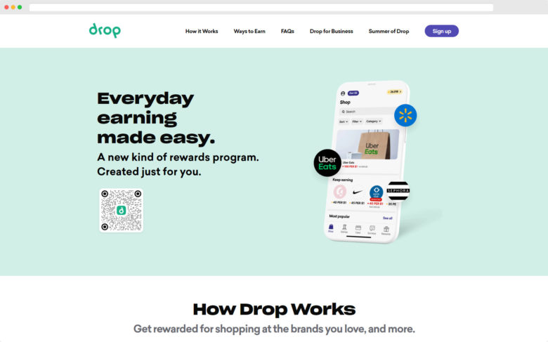 A Screenshot Of The Drop Referral Program Website.